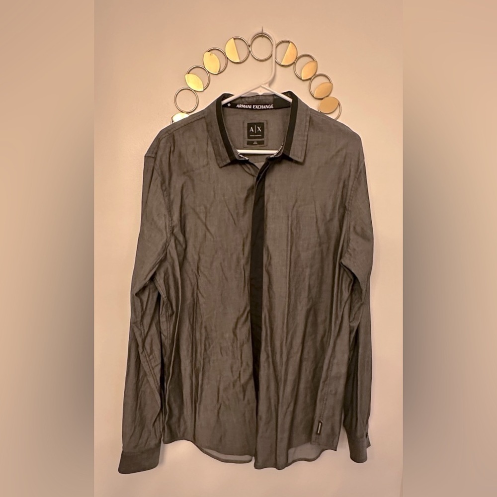Armani Exchange Men’s Dress Shirt- Size Extra Large- Black w/ Darker Black Trim.